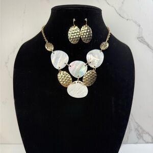 Modern Boho Avon Mother-of-Pearl & Hammered Gold-Tone Statement Jewelry Set